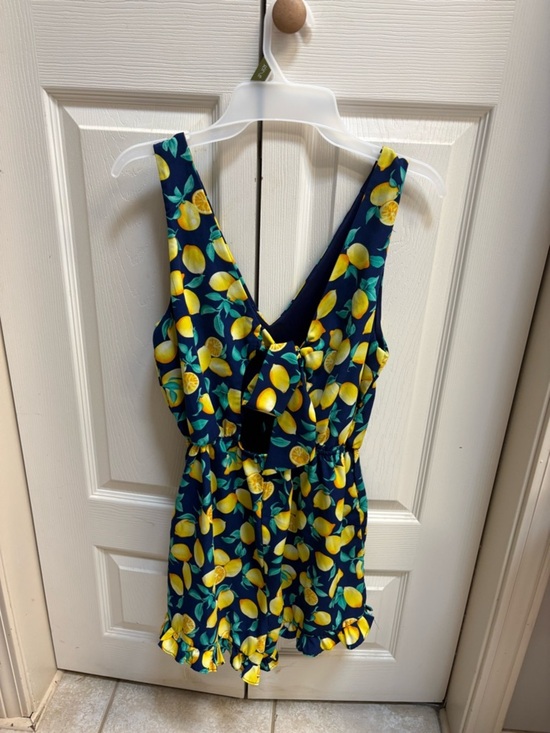 Pants - Navy Lemon Print Sleeveless Romper